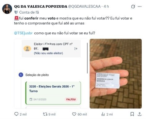 Mensagem “faltou” no registro de voto no TSE é mobilizada para se questionar integridade das urnas no primeiro turno